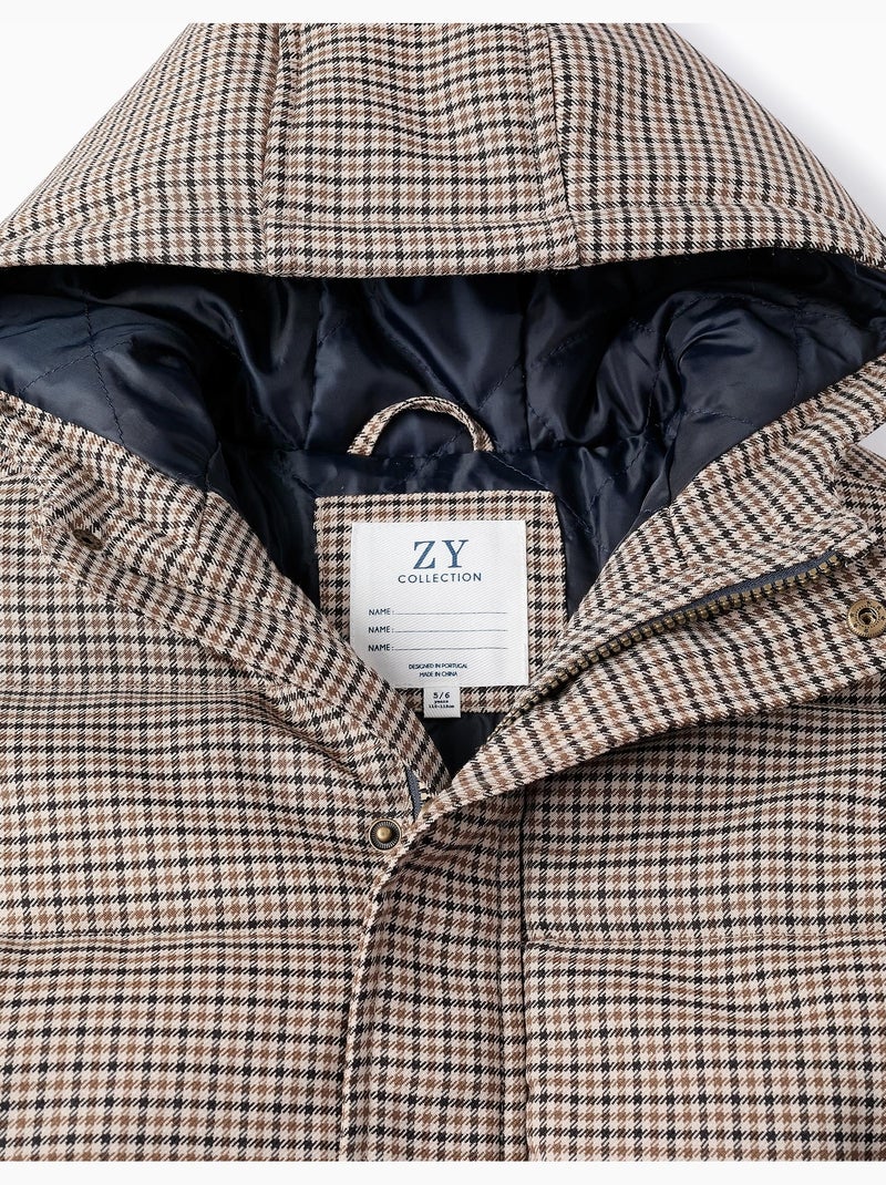 Manteau Matelassée Pied de Poule Beige - Kiabi