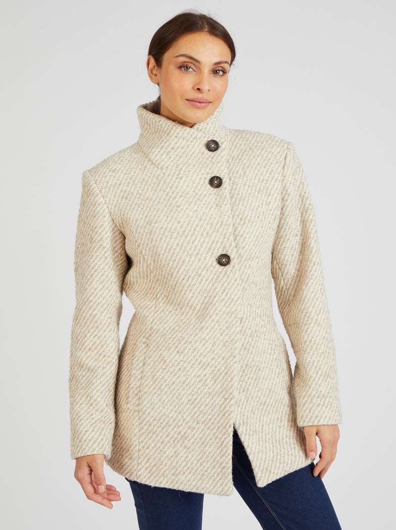 Manteau mélange laine chiné doublé Thermolactyl - Damart Beige chiné - Kiabi