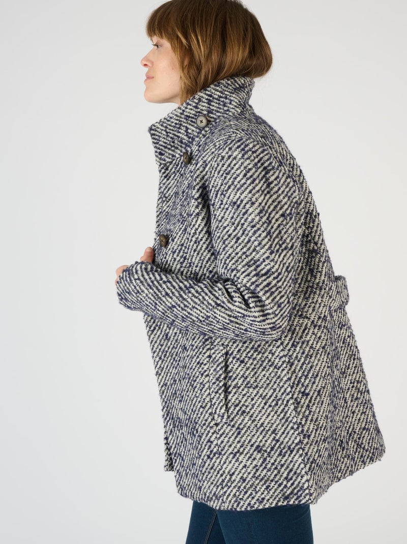 Manteau mélange laine chiné doublé Thermolactyl - Damart Bleu marine - Kiabi