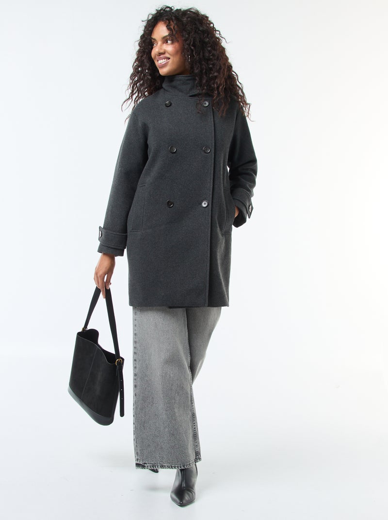 Manteau mi-cuisse avec double boutonnage Gris - Kiabi
