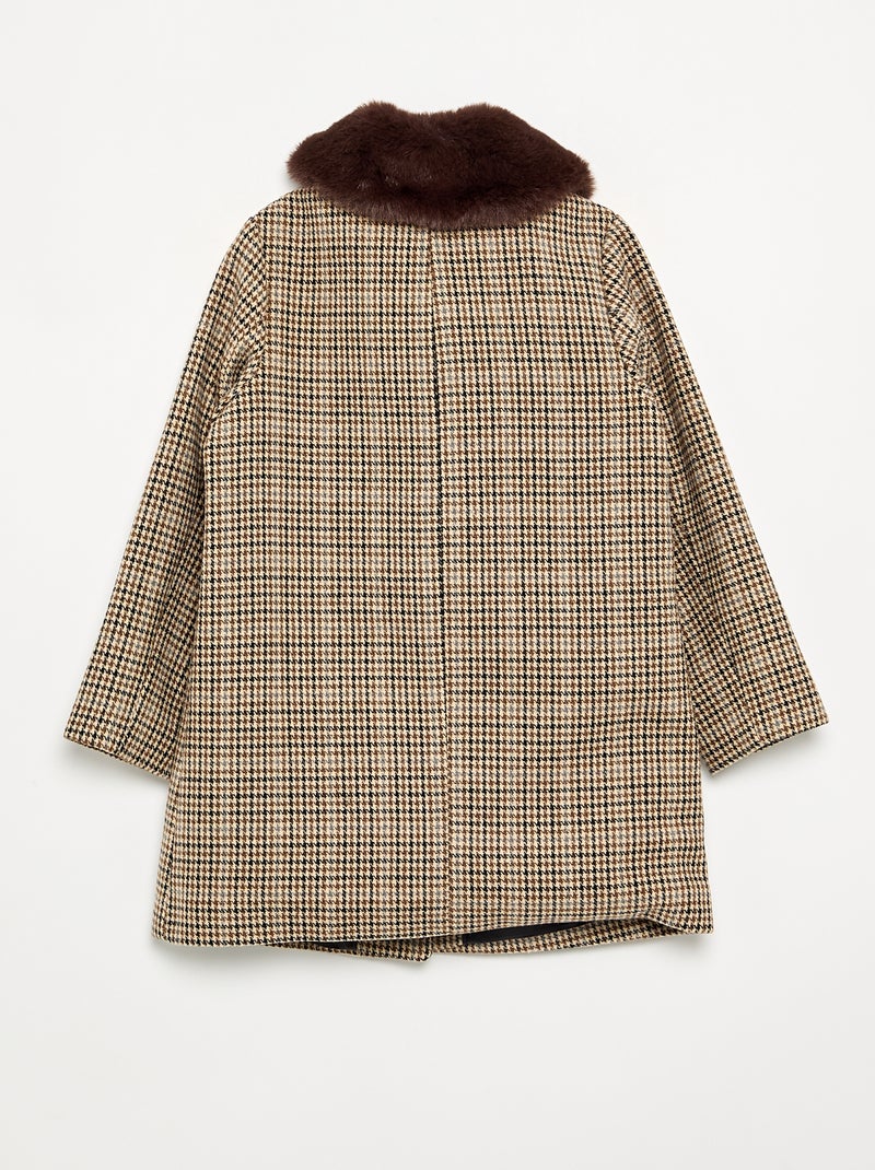 Manteau mi-long avec col en fourrure amovible Marron - Kiabi