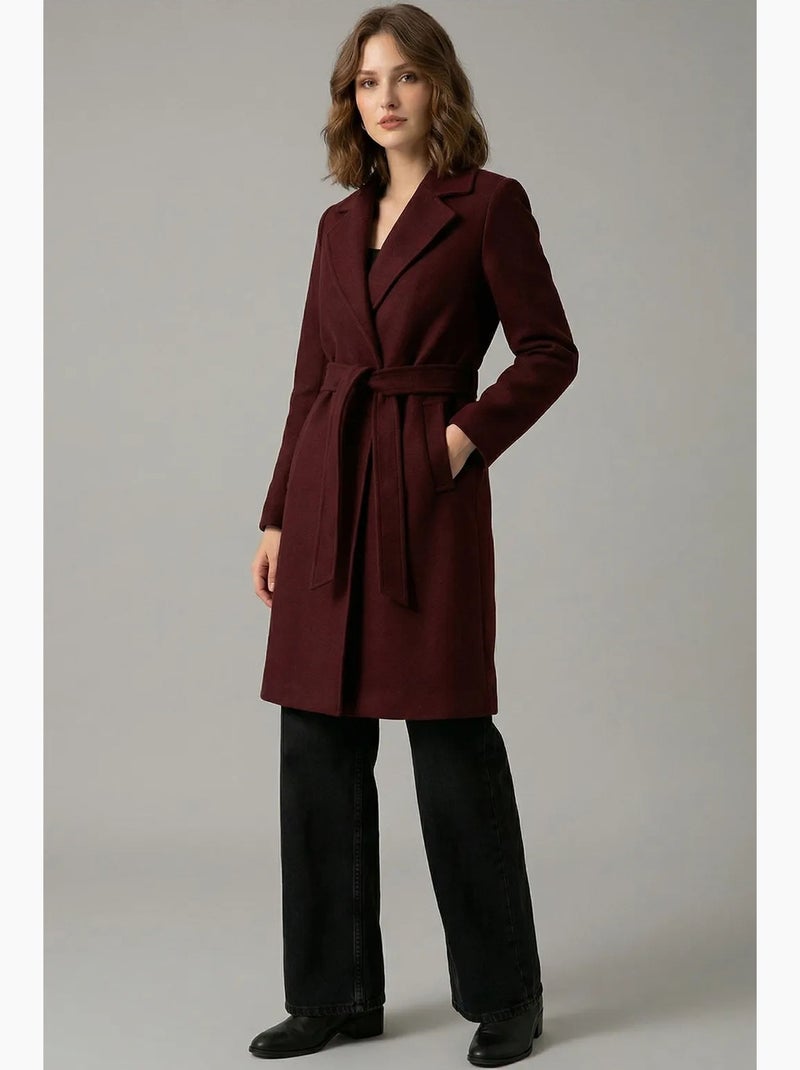 Manteau mi-long ceinturé à col veste bdart Rouge bordeaux - Kiabi