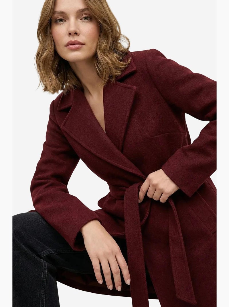 Manteau mi-long ceinturé à col veste bdart Rouge bordeaux - Kiabi