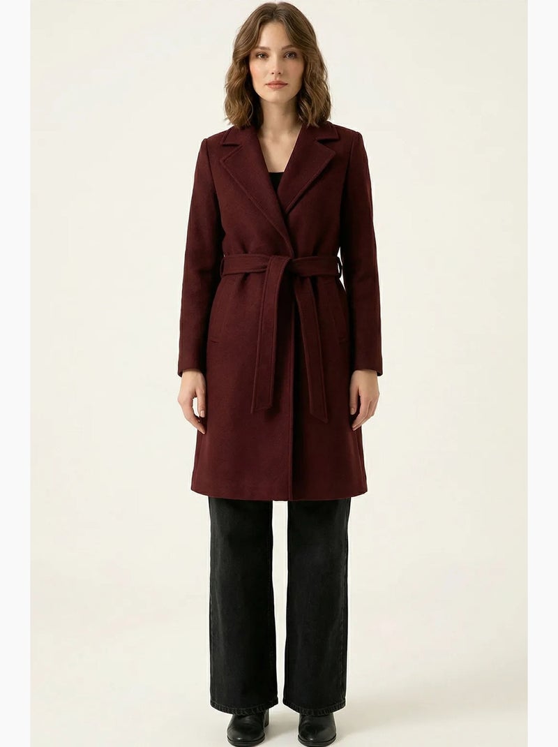 Manteau mi-long ceinturé à col veste bdart Rouge bordeaux - Kiabi