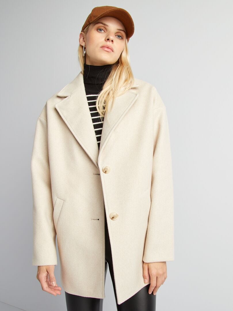 Manteau mi-long effet laine Beige - Kiabi