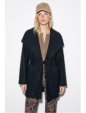 Manteau mi-long en acrylique texturé avec col châle et poches lucci