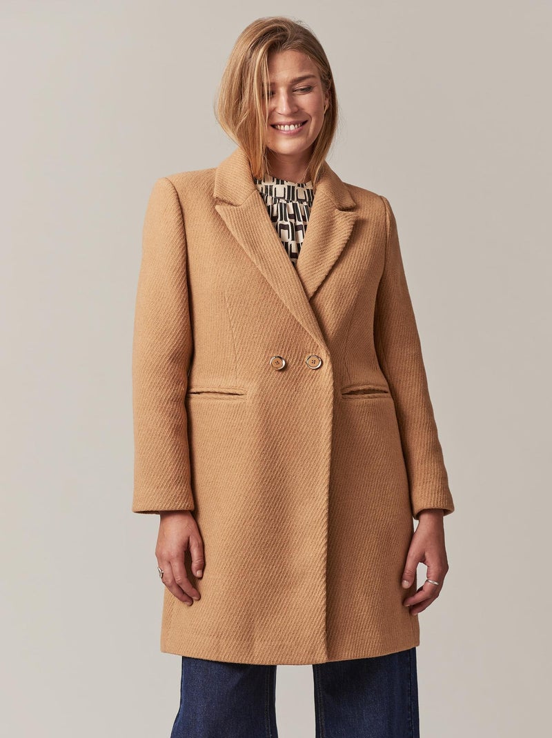 Manteau mi-long en drap de laine 'Deeluxe' Marron cappuccino - Kiabi