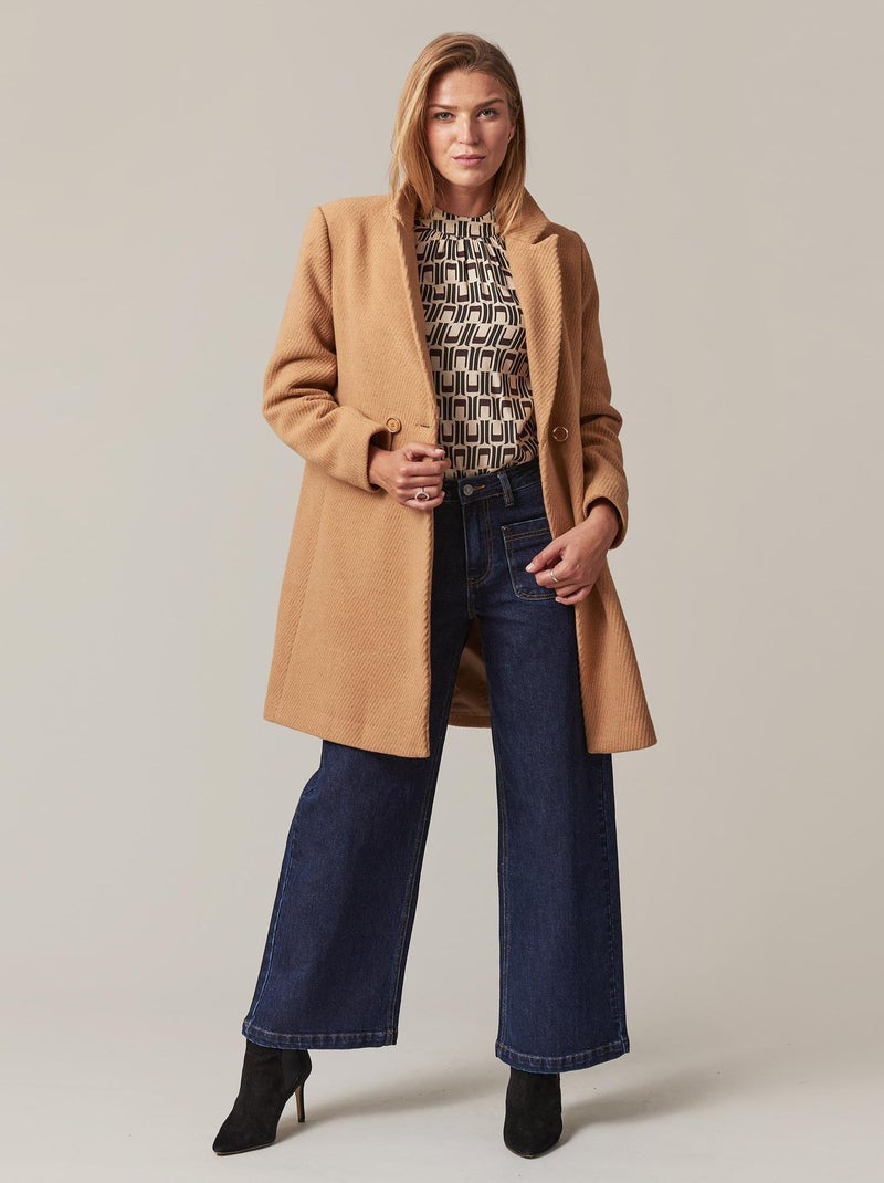 Manteau mi-long en drap de laine 'Deeluxe' Marron cappuccino - Kiabi