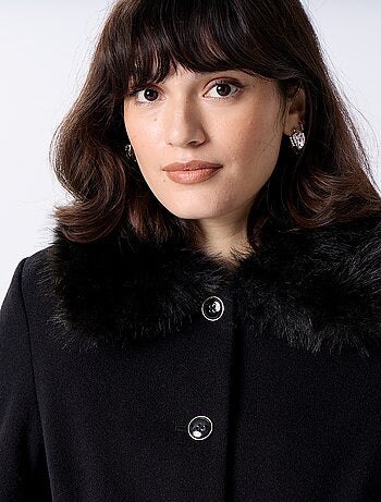 Manteau mi-long en faux lainage avec col en fausse fourrure