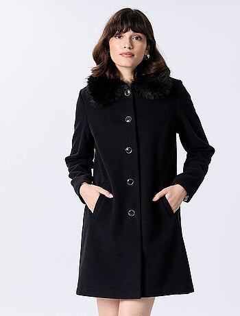 Manteau mi-long en faux lainage avec col en fausse fourrure