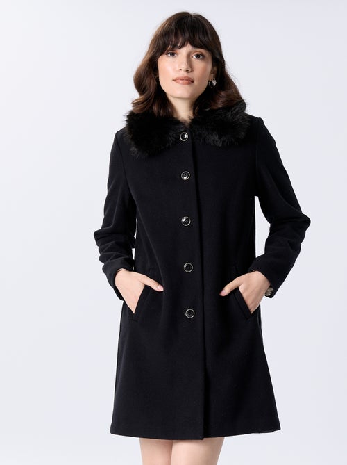 Manteau mi-long en faux lainage avec col en fausse fourrure - Kiabi Manteau mi-long en faux lainage avec col en fausse fourrure - Kiabi