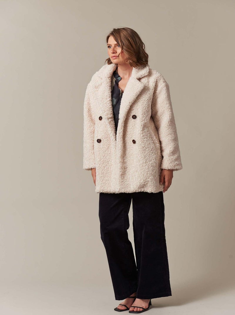 Manteau mi-long en imitation fourrure et en tissu bouclette pour femme 'Deeluxe' Beige argile - Kiabi