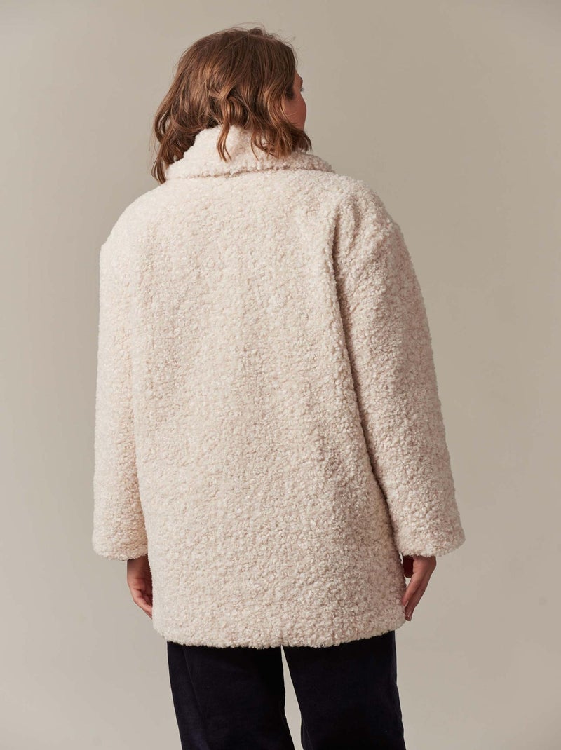 Manteau mi-long en imitation fourrure et en tissu bouclette pour femme 'Deeluxe' Beige argile - Kiabi