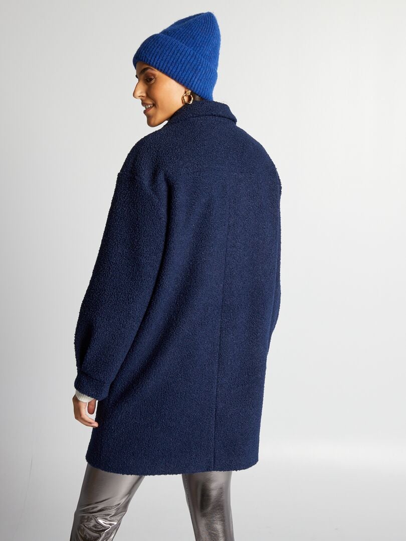 Manteau mi-long en maille bouclette Bleu nuit - Kiabi
