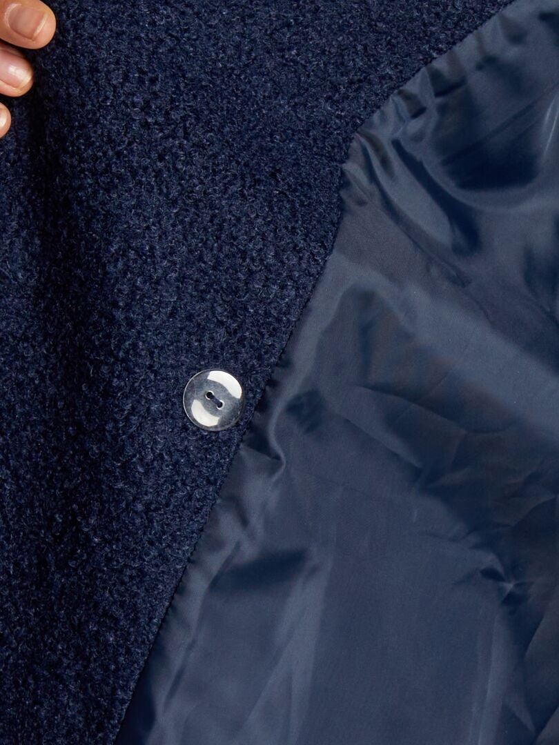 Manteau mi-long en maille bouclette Bleu nuit - Kiabi