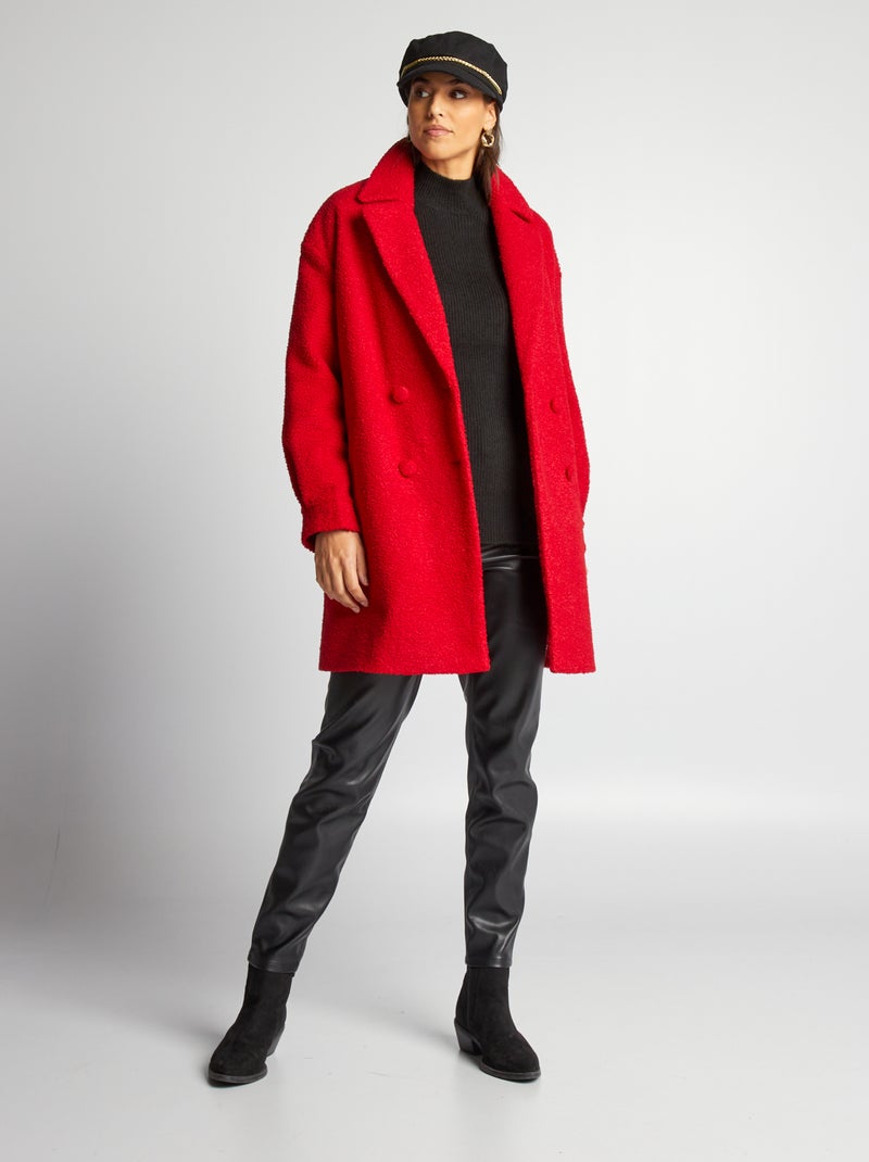 Manteau mi-long en maille bouclette Rouge - Kiabi