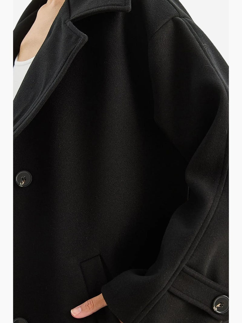 Manteau mi-long oversize en gabardine avec fermeture boutonnée lucci Noir - Kiabi