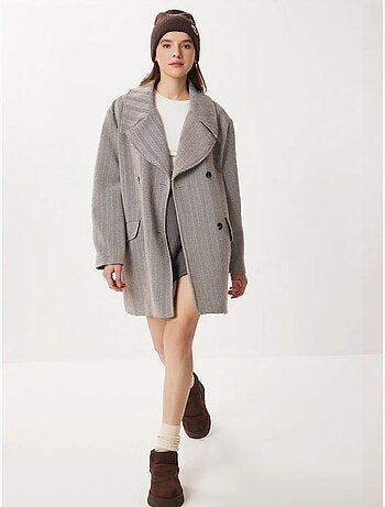 Manteau mi-long oversize en laine et coton à chevrons istanbul