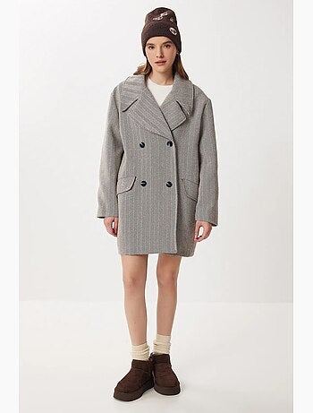 Manteau mi-long oversize en laine et coton à chevrons istanbul