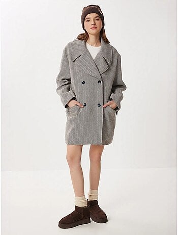 Manteau mi-long oversize en laine et coton à chevrons istanbul