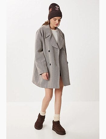 Manteau mi-long oversize en laine et coton à chevrons istanbul