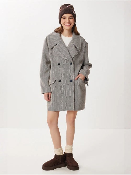 Manteau mi-long oversize en laine et coton à chevrons istanbul - Kiabi Manteau mi-long oversize en laine et coton à chevrons istanbul - Kiabi