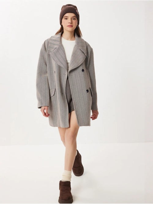 Manteau mi-long oversize en laine et coton à chevrons istanbul - Kiabi Manteau mi-long oversize en laine et coton à chevrons istanbul - Kiabi