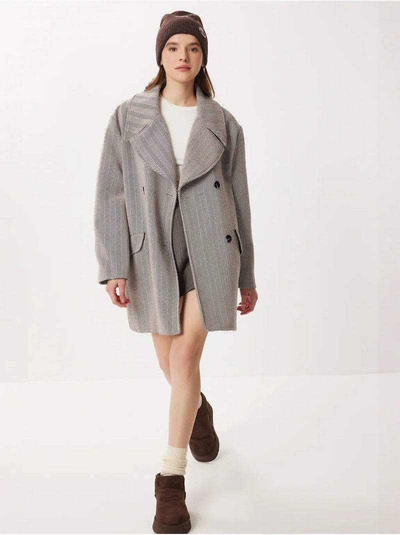 Manteau mi-long oversize en laine et coton à chevrons istanbul Multicolore - Kiabi