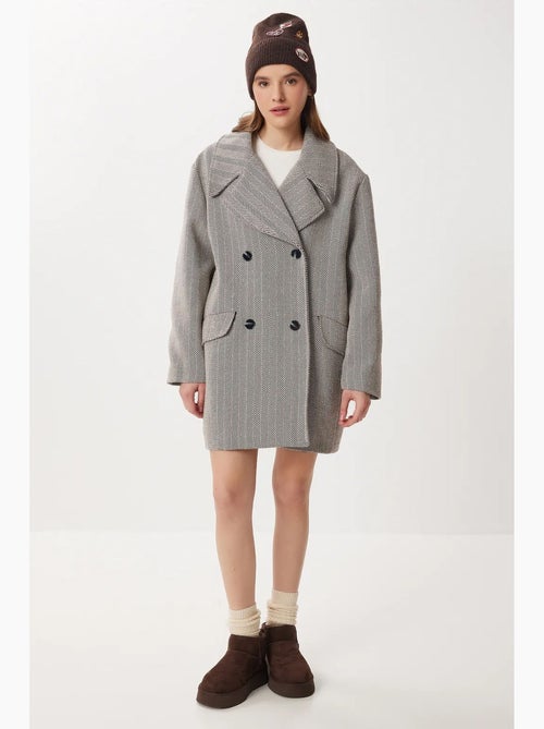 Manteau mi-long oversize en laine et coton à chevrons istanbul - Kiabi Manteau mi-long oversize en laine et coton à chevrons istanbul - Kiabi