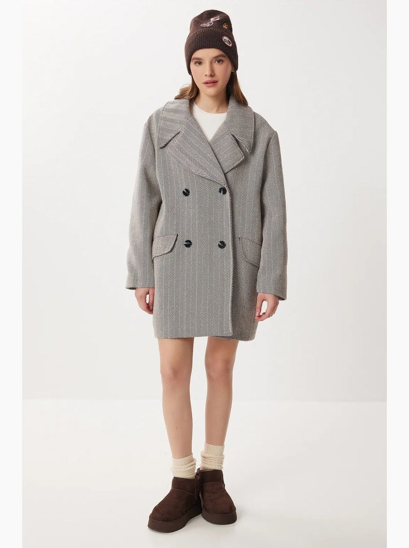 Manteau mi-long oversize en laine et coton à chevrons istanbul Multicolore - Kiabi
