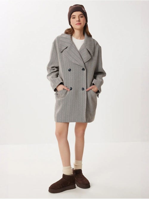 Manteau mi-long oversize en laine et coton à chevrons istanbul - Kiabi Manteau mi-long oversize en laine et coton à chevrons istanbul - Kiabi