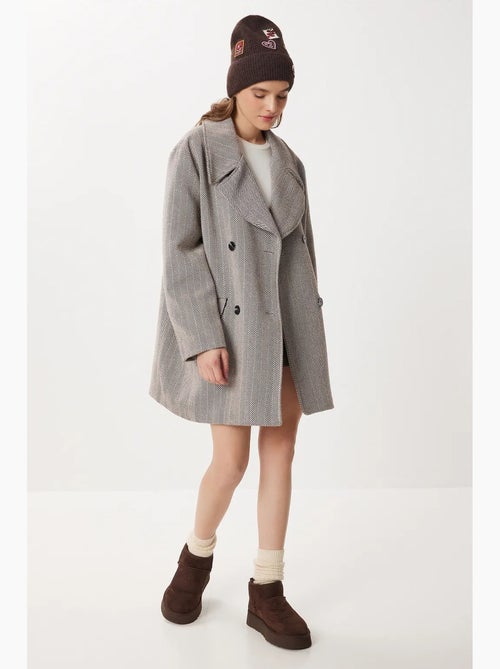 Manteau mi-long oversize en laine et coton à chevrons istanbul - Kiabi Manteau mi-long oversize en laine et coton à chevrons istanbul - Kiabi