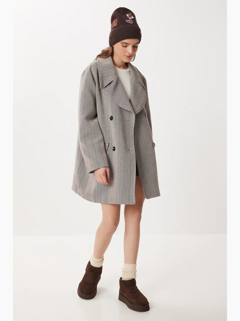 Manteau mi-long oversize en laine et coton à chevrons istanbul Multicolore - Kiabi