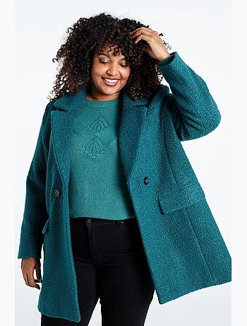 Manteau mi-long uni maille bouclette