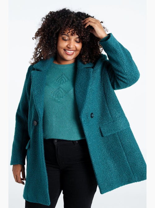 Manteau mi-long uni maille bouclette PAPRIKA - Kiabi