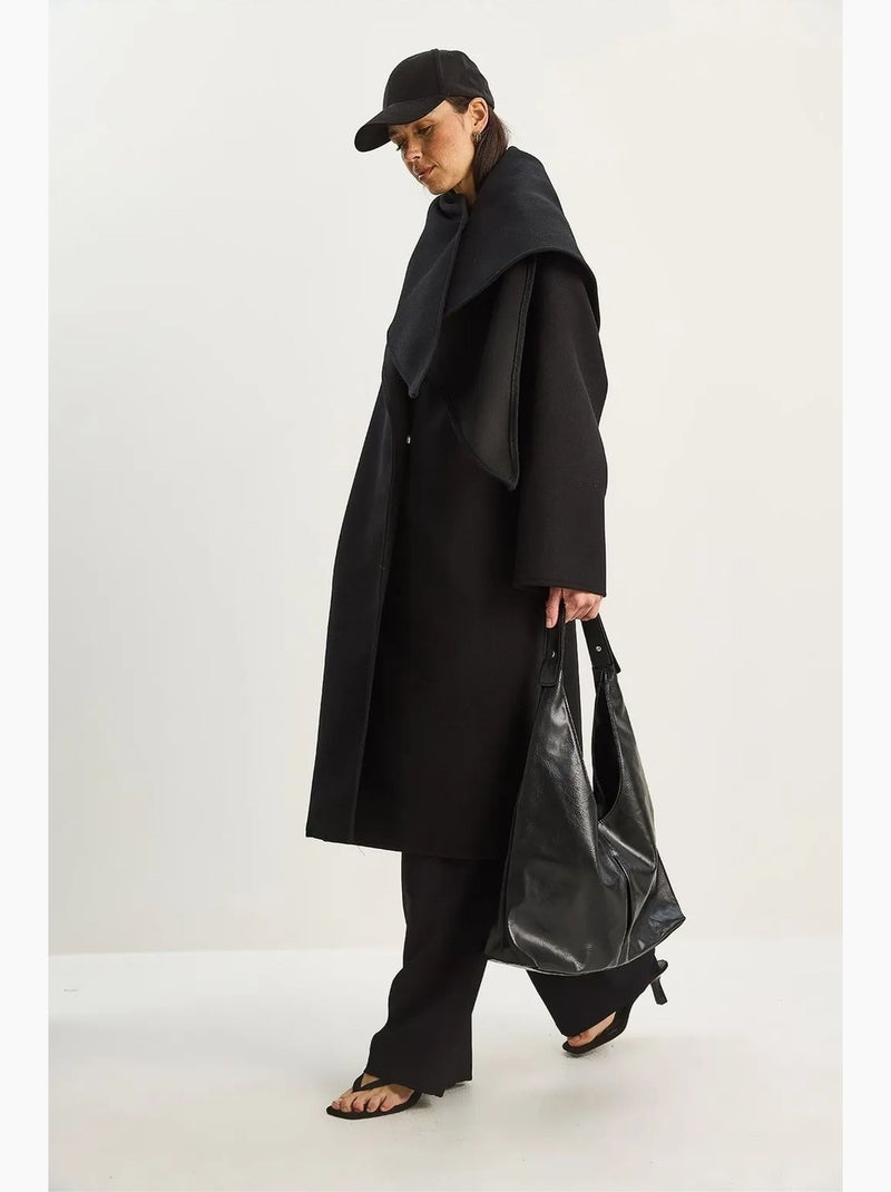 Manteau oversize à col châle et boutons lucci Noir - Kiabi