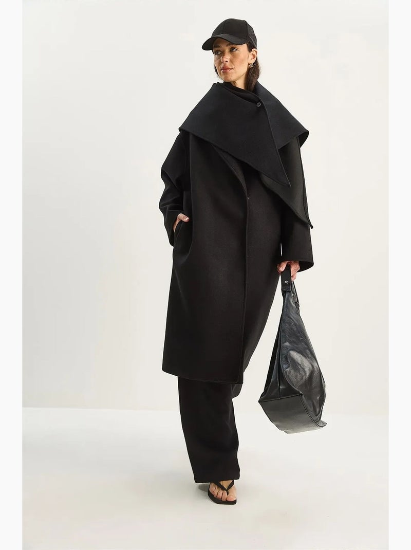 Manteau oversize à col châle et boutons lucci Noir - Kiabi