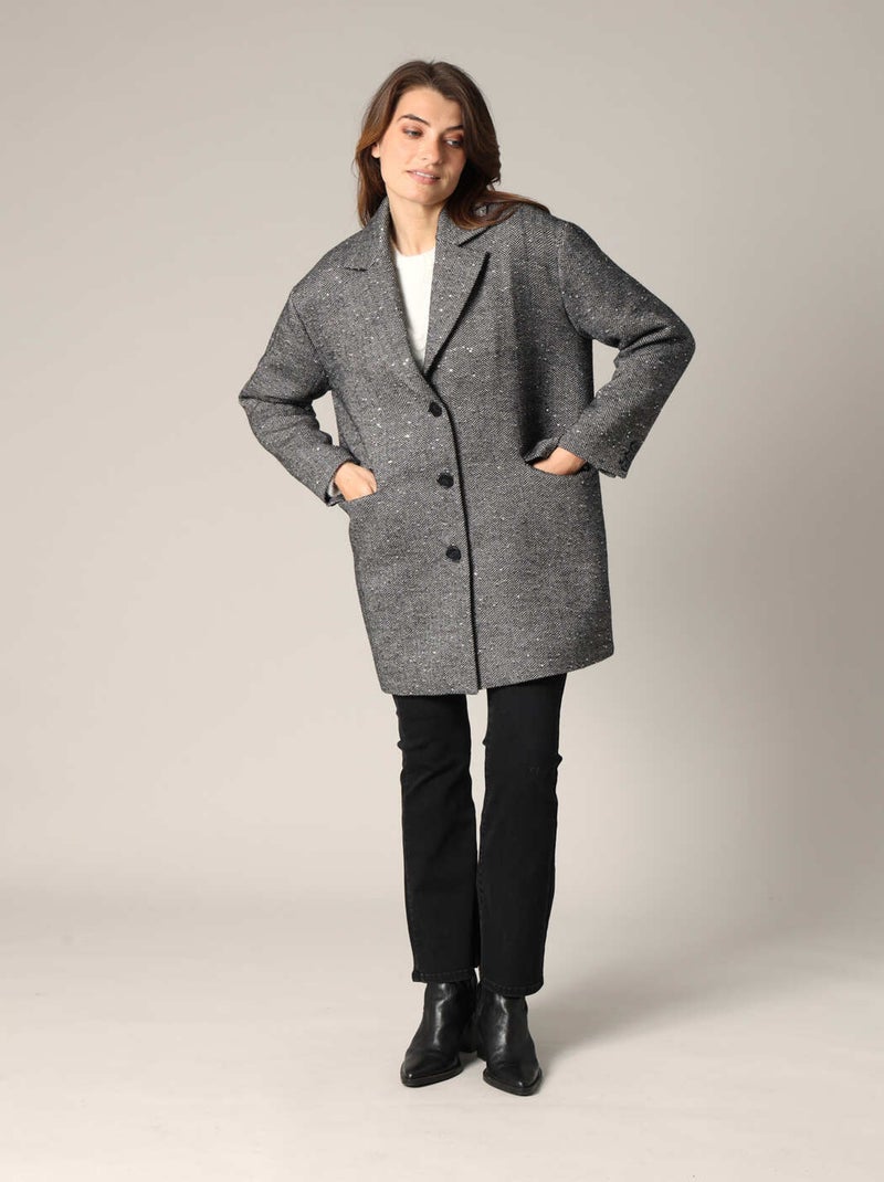 Manteau oversize à motif chevrons 'Deeluxe' Noir - Kiabi