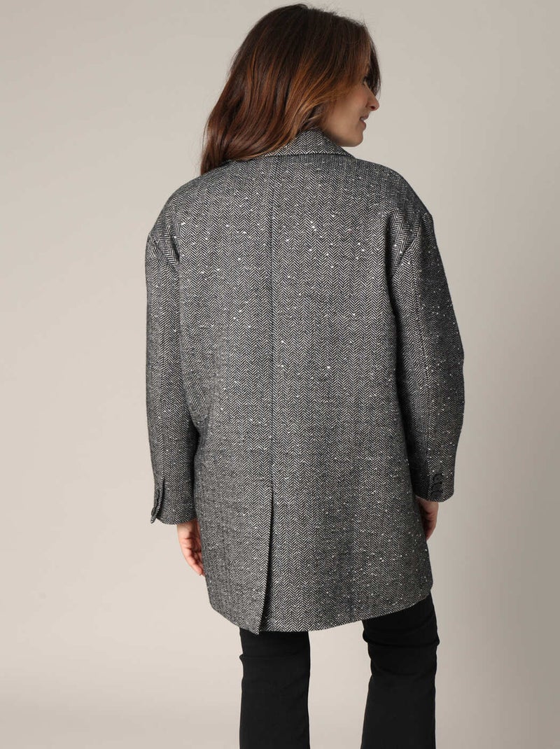 Manteau oversize à motif chevrons 'Deeluxe' Noir - Kiabi