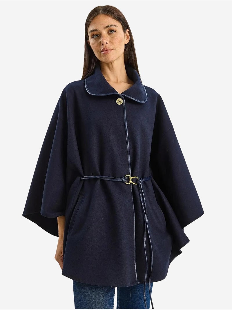 Manteau oversize en laine mélangée texturée à col veste lucci Bleu marine - Kiabi