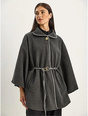Manteau oversize en laine mélangée texturée à col veste lucci