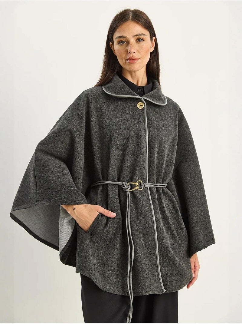Manteau oversize en laine mélangée texturée à col veste lucci Gris Noir - Kiabi