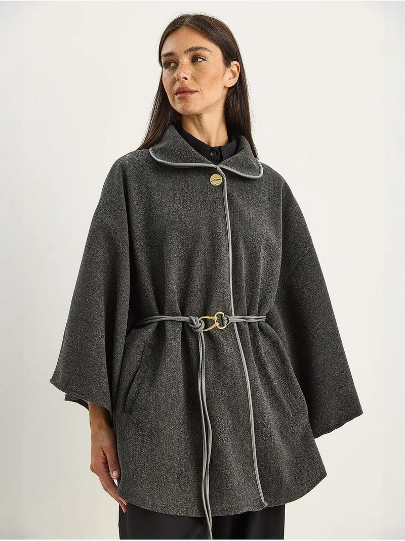 Manteau oversize en laine mélangée texturée à col veste lucci Gris Noir - Kiabi