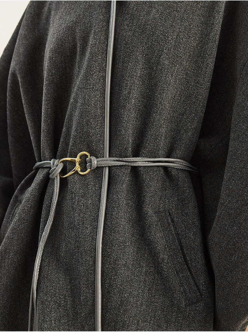 Manteau oversize en laine mélangée texturée à col veste lucci Gris Noir - Kiabi