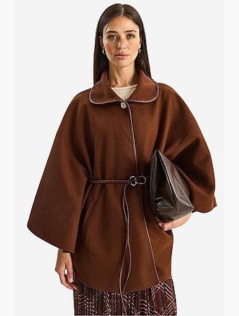 Manteau oversize en laine mélangée texturée à col veste lucci
