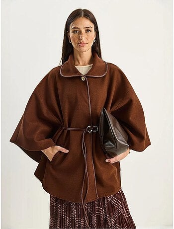 Manteau oversize en laine mélangée texturée à col veste lucci