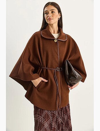 Manteau oversize en laine mélangée texturée à col veste lucci