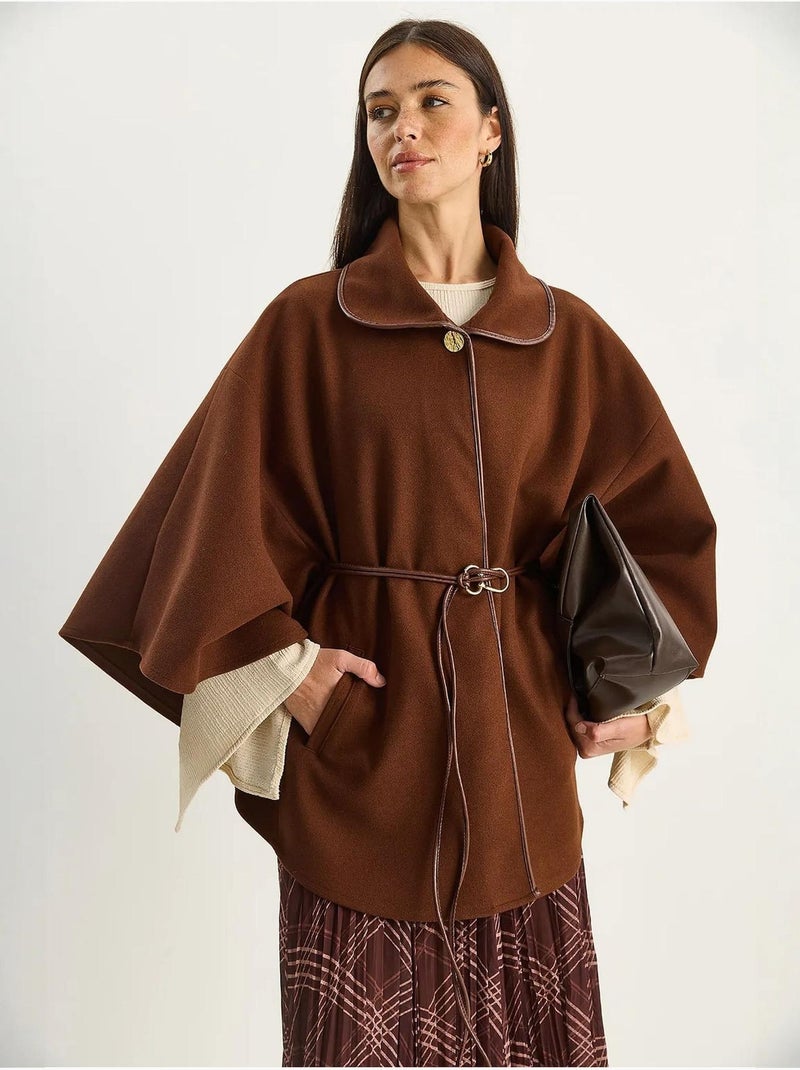 Manteau oversize en laine mélangée texturée à col veste lucci Marron chocolat - Kiabi