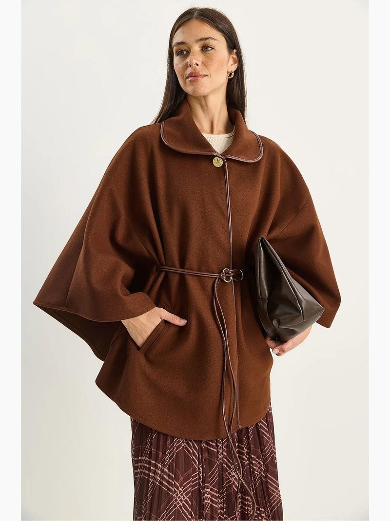 Manteau oversize en laine mélangée texturée à col veste lucci Marron chocolat - Kiabi