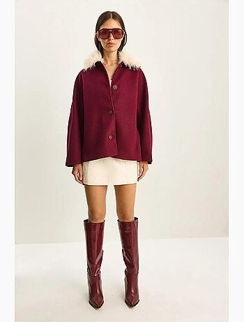 Manteau oversize en peluche avec col en fourrure lucci